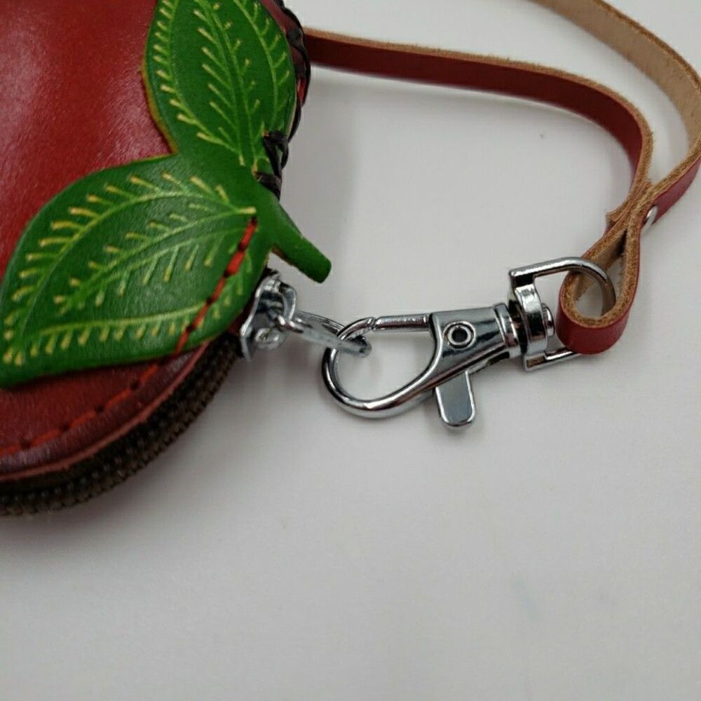 Apple Coin Purse Leather Fruit Mini Wallet Wristlet Keychain Cute Zipper Pouch - Picture 7 of 13